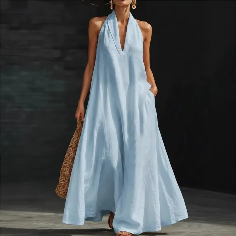 Clara Robe Maxi Halter en Coton et Lin
