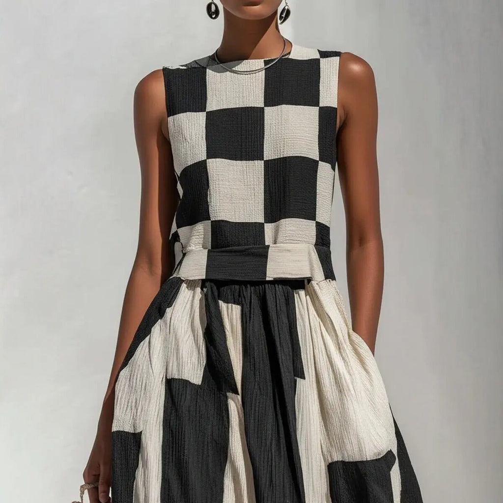 Noa Robe Maxi Géométrique Noir et Blanc