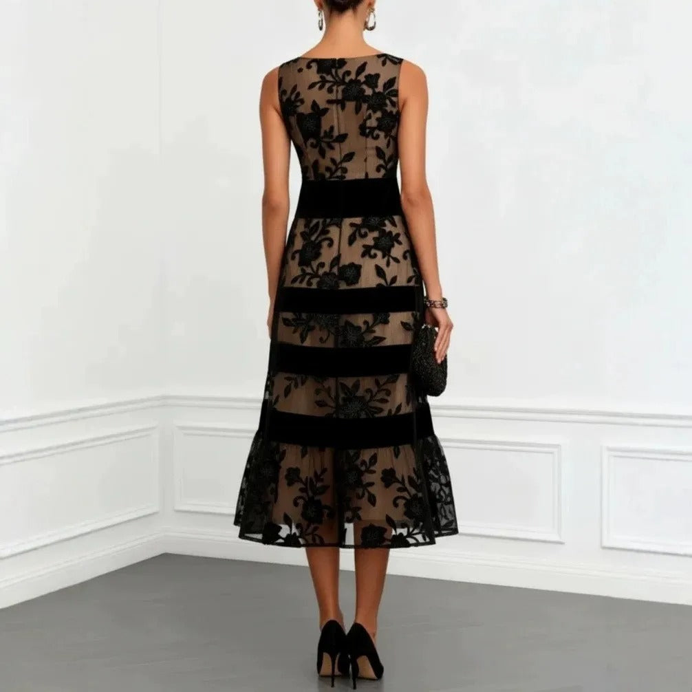 Odette Robe Midi en Tulle Brodé Floral