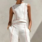 Inés Ensemble Deux Pièces avec Pantalon Palazzo et Détails Contrastants