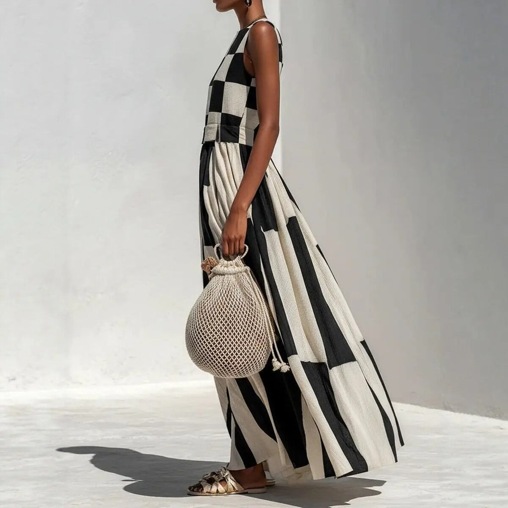 Noa Robe Maxi Géométrique Noir et Blanc