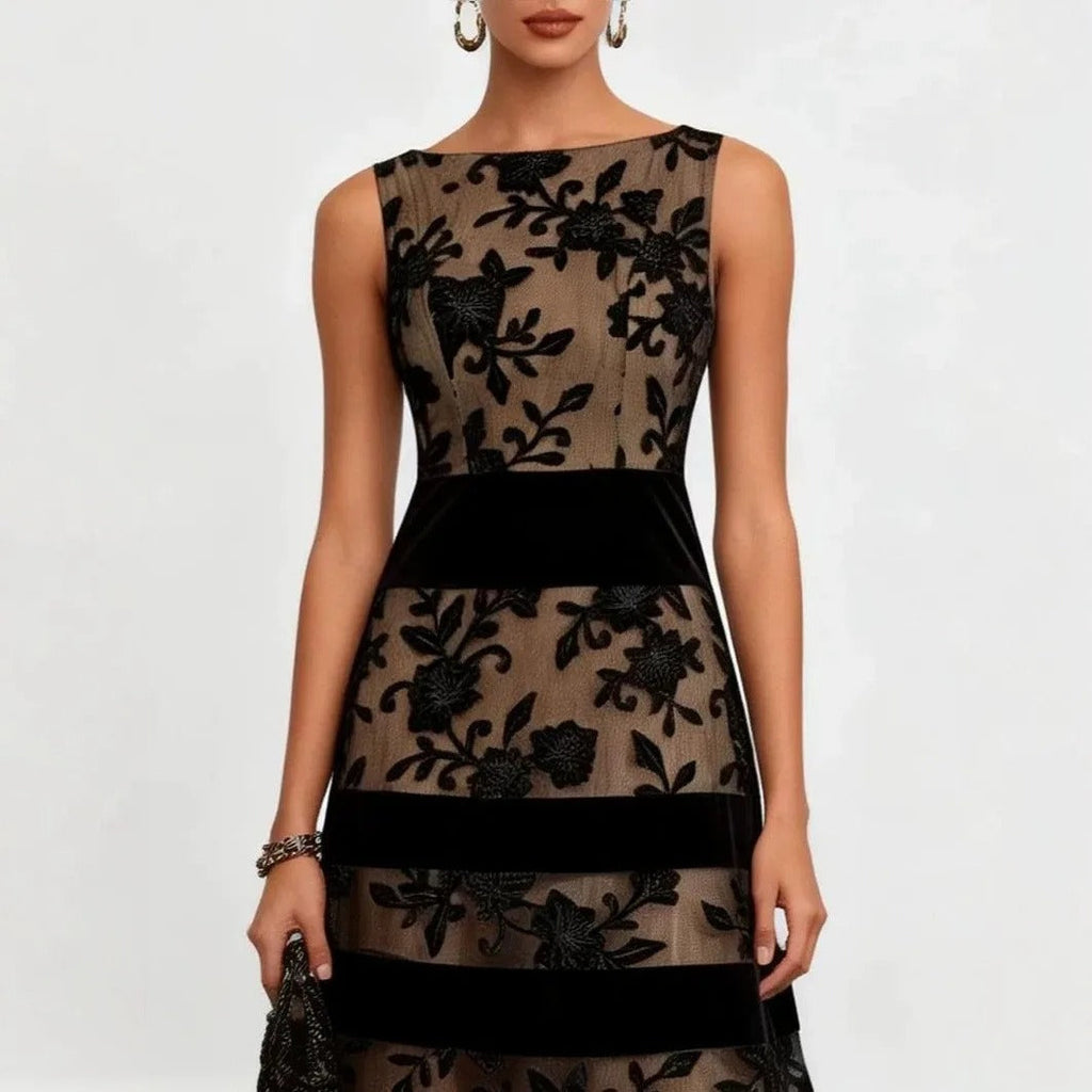 Odette Robe Midi en Tulle Brodé Floral