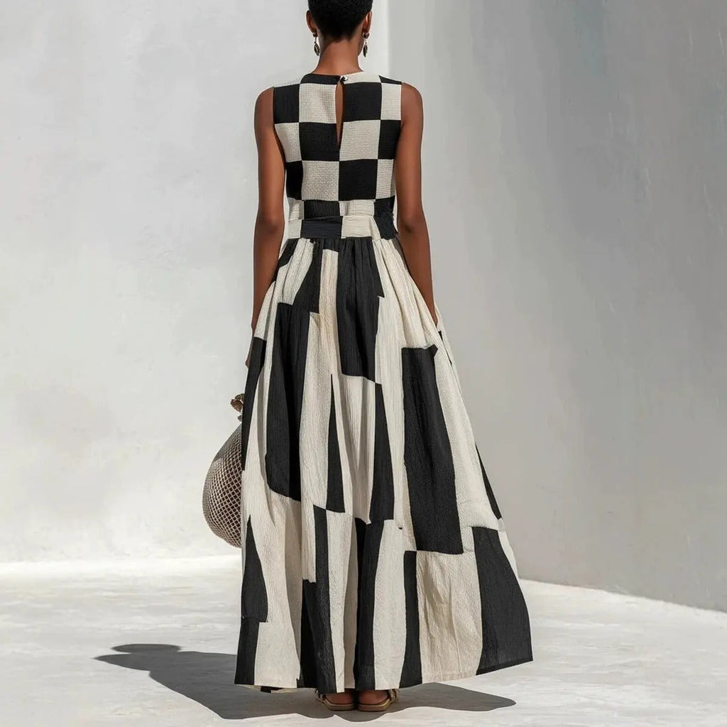 Noa Robe Maxi Géométrique Noir et Blanc