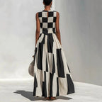 Noa Robe Maxi Géométrique Noir et Blanc