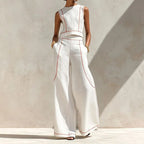 Inés Ensemble Deux Pièces avec Pantalon Palazzo et Détails Contrastants
