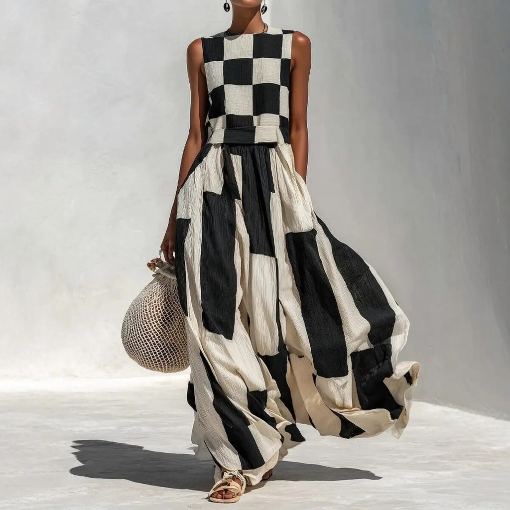 Noa Robe Maxi Géométrique Noir et Blanc