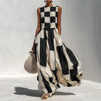 Noa Robe Maxi Géométrique Noir et Blanc