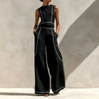 Inés Ensemble Deux Pièces avec Pantalon Palazzo et Détails Contrastants
