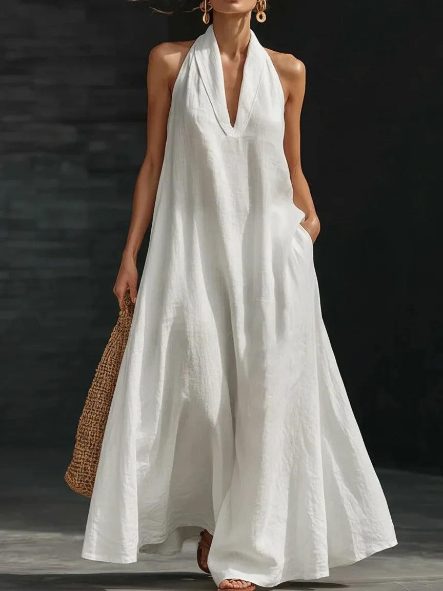 Clara Robe Maxi Halter en Coton et Lin