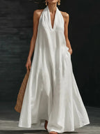 Clara Robe Maxi Halter en Coton et Lin