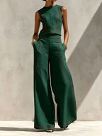 Inés Ensemble Deux Pièces avec Pantalon Palazzo et Détails Contrastants
