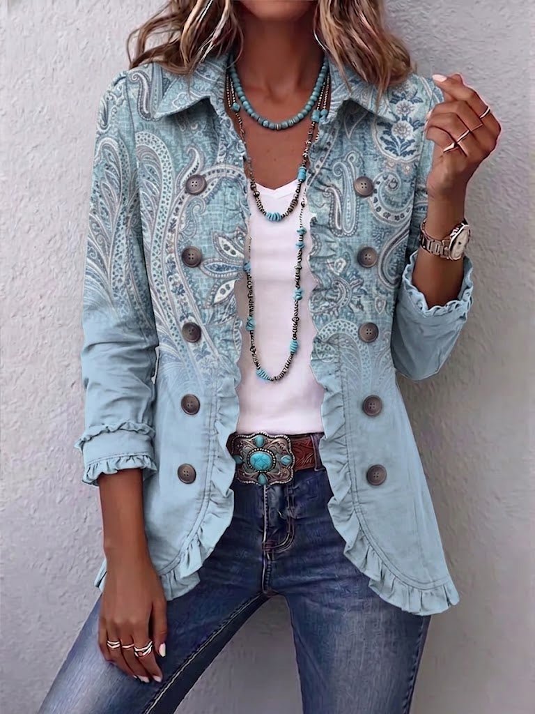 Irene | Vintage Paisley Print Ruffle Jacket