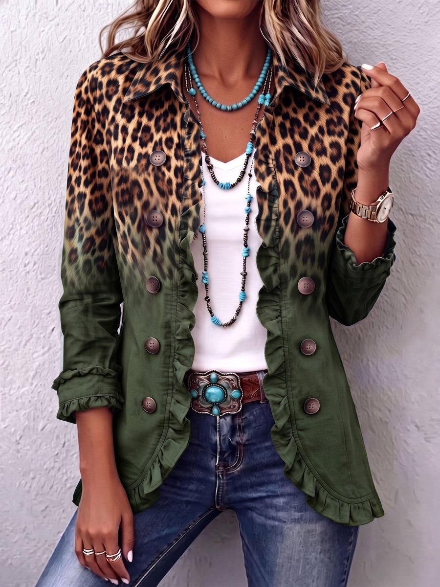 Rosa | Ruffled Blazer Jacket in Ombré Leopard