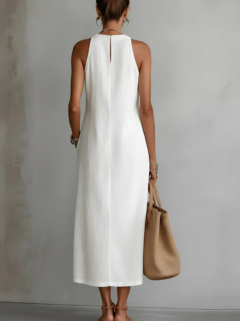 Valeria Robe Midi Élégante à Col Mao