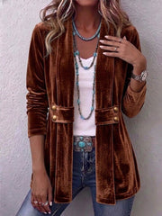 Leonor | Long-Sleeve Open-Front Jacket with Vintage Lapel Button