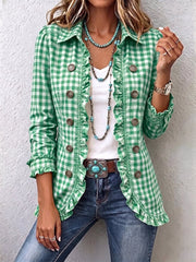 Yolanda | Check Print Ruffle Button Jacket