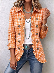 Yolanda | Check Print Ruffle Button Jacket