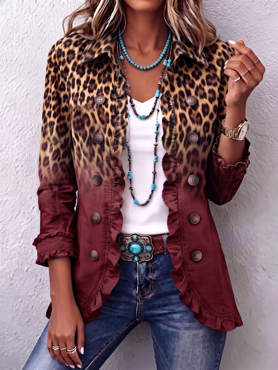 Rosa | Ruffled Blazer Jacket in Ombré Leopard