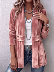 Leonor | Long-Sleeve Open-Front Jacket with Vintage Lapel Button