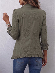 Ángela | Boho Utility Jacket with Floral Embroidery and Ruffles