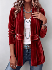 Leonor | Long-Sleeve Open-Front Jacket with Vintage Lapel Button
