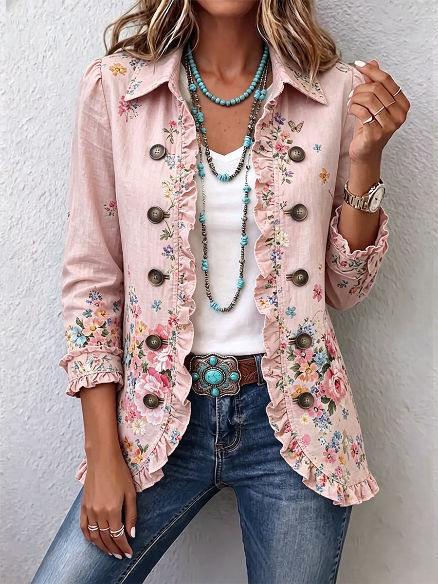 Araceli | Floral Ruffle Button Jacket
