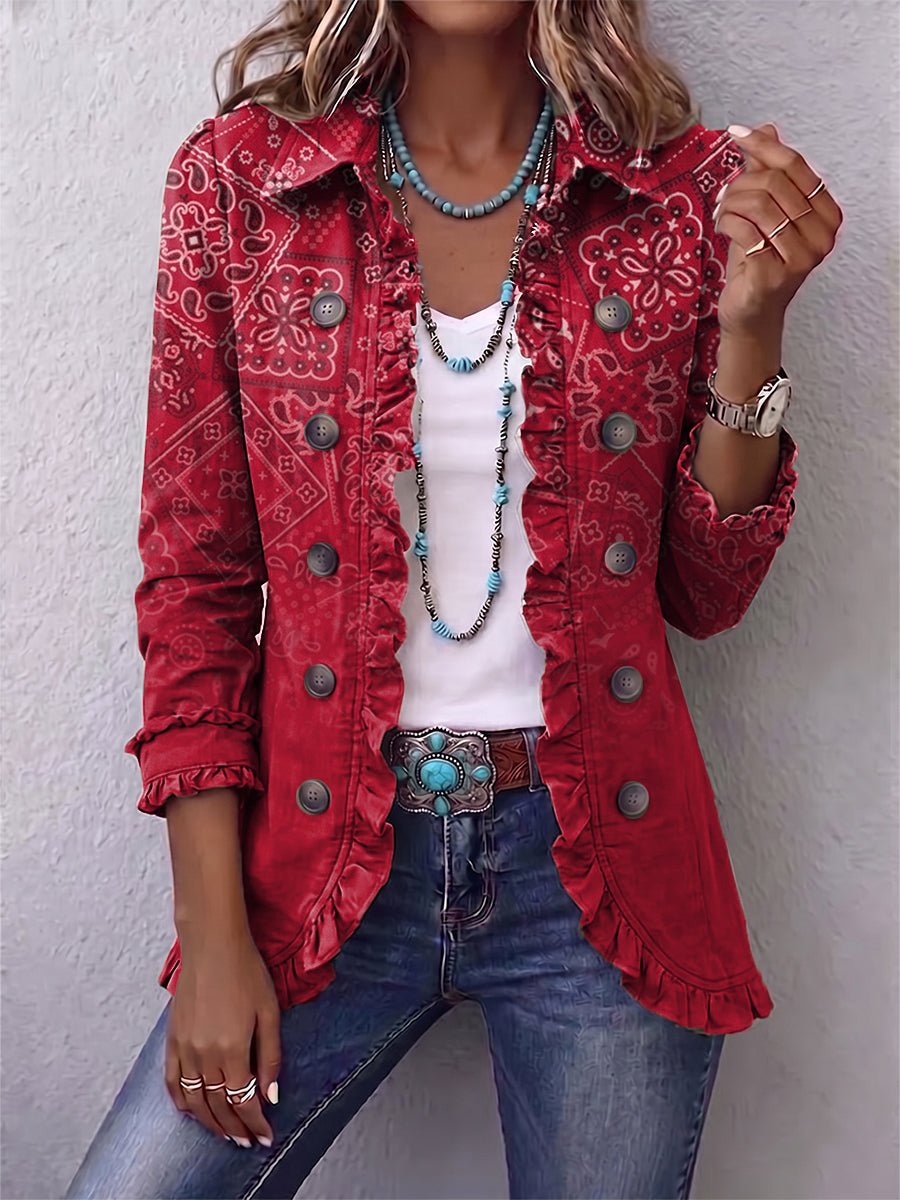 Nieves | Boho Ombré Paisley Print Ruffle Jacket