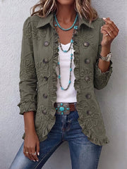 Ángela | Boho Utility Jacket with Floral Embroidery and Ruffles
