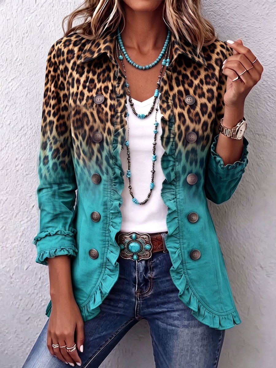 Rosa | Ruffled Blazer Jacket in Ombré Leopard