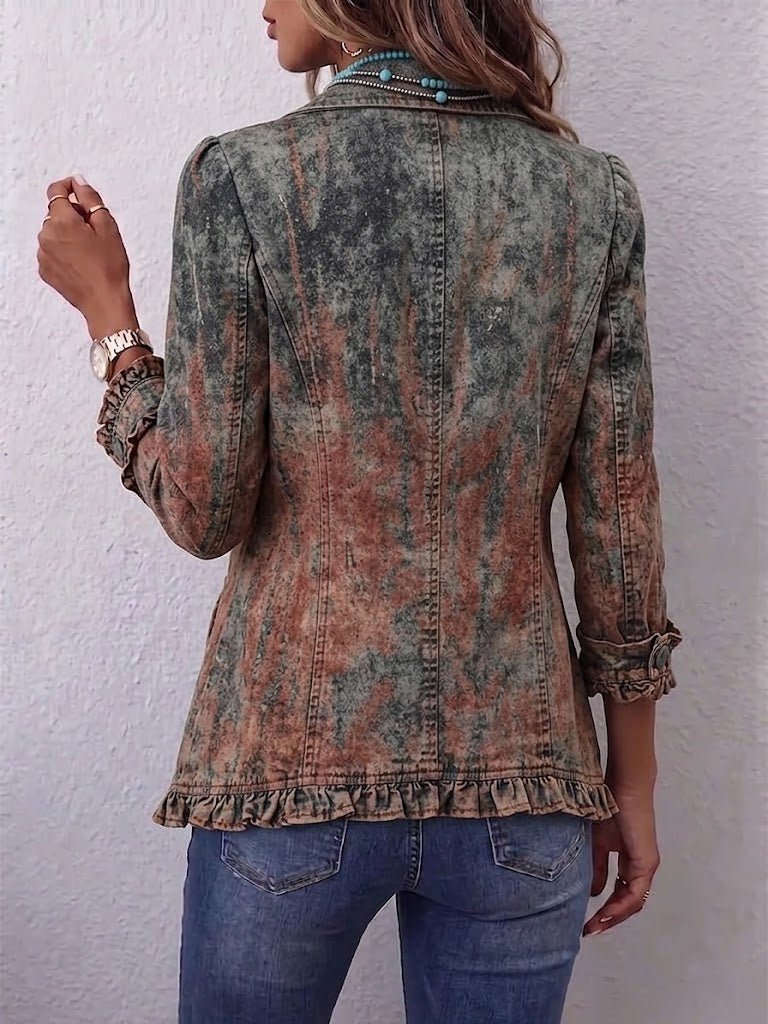 Reyes | Vintage Ombré Textured Print Ruffle Jacket