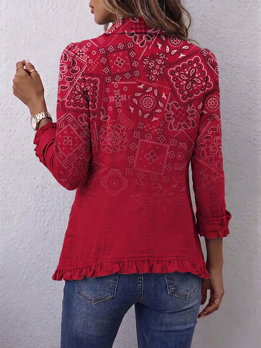 Nieves | Boho Ombré Paisley Print Ruffle Jacket