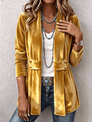 Leonor | Long-Sleeve Open-Front Jacket with Vintage Lapel Button