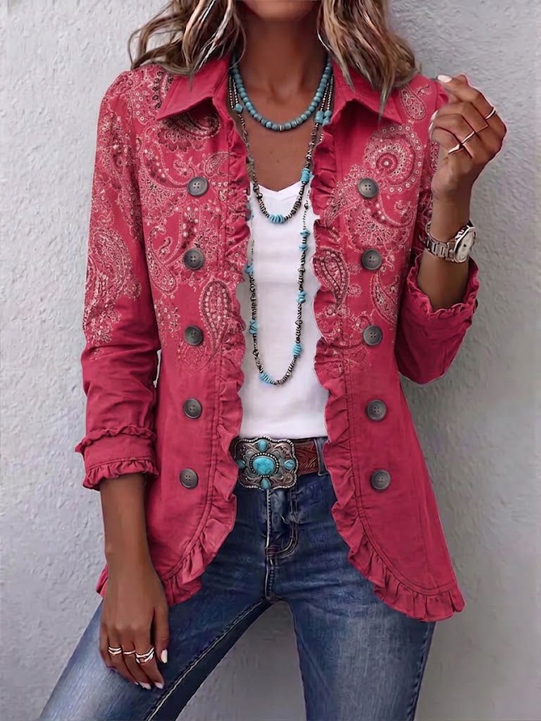 Manuela | Vintage Paisley Print Ruffle Jacket