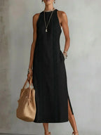 Valeria Robe Midi Élégante à Col Mao