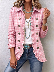 Yolanda | Check Print Ruffle Button Jacket