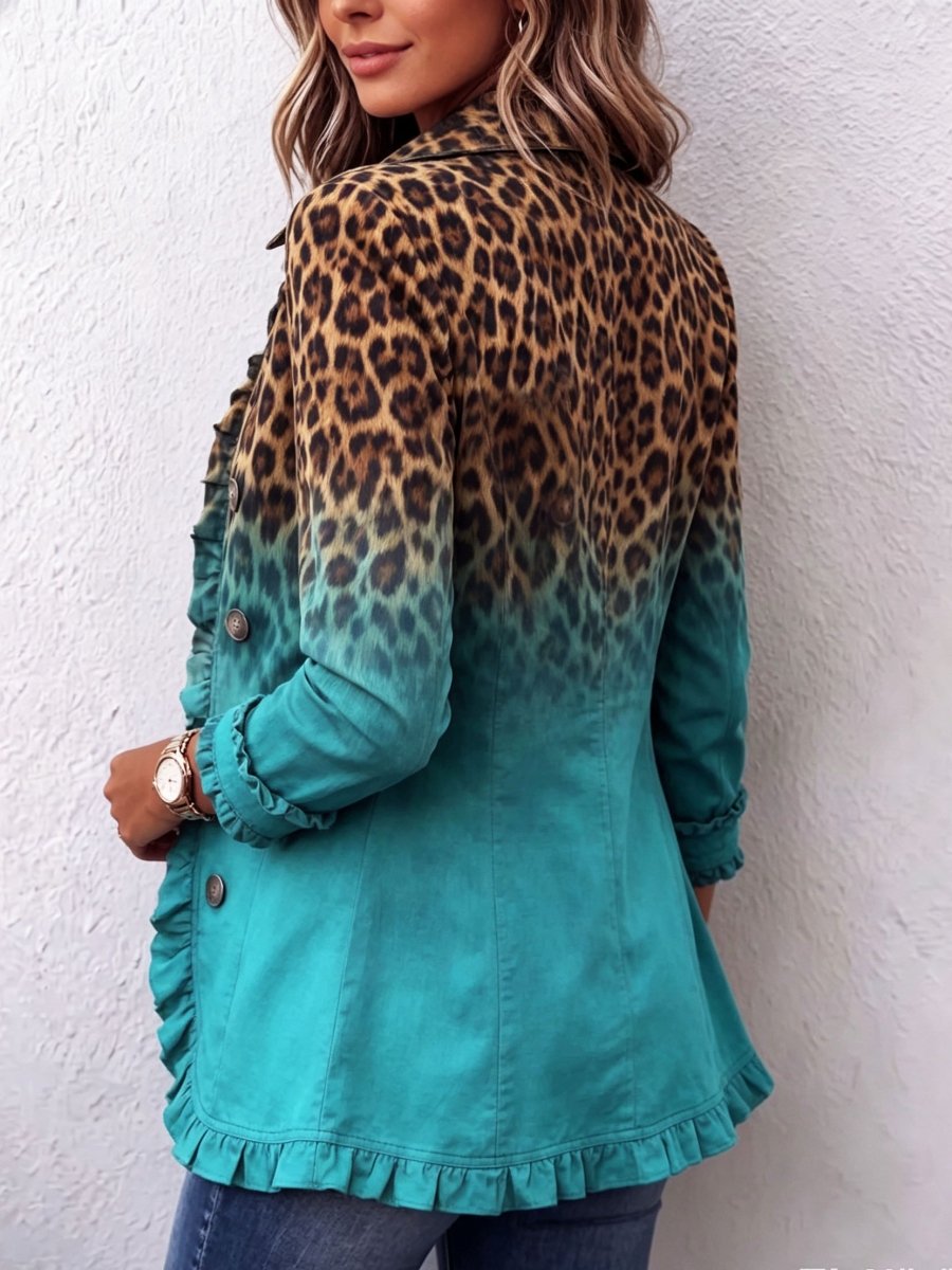 Rosa | Ruffled Blazer Jacket in Ombré Leopard