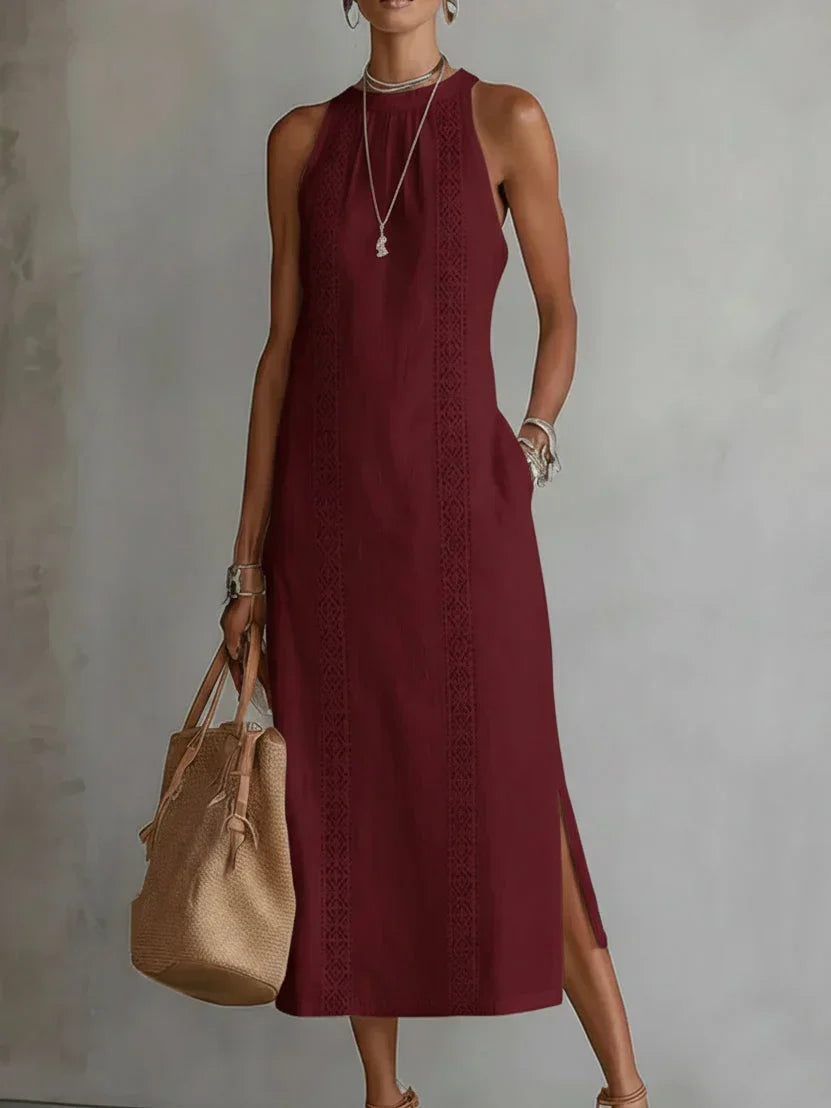 Valeria Robe Midi Élégante à Col Mao