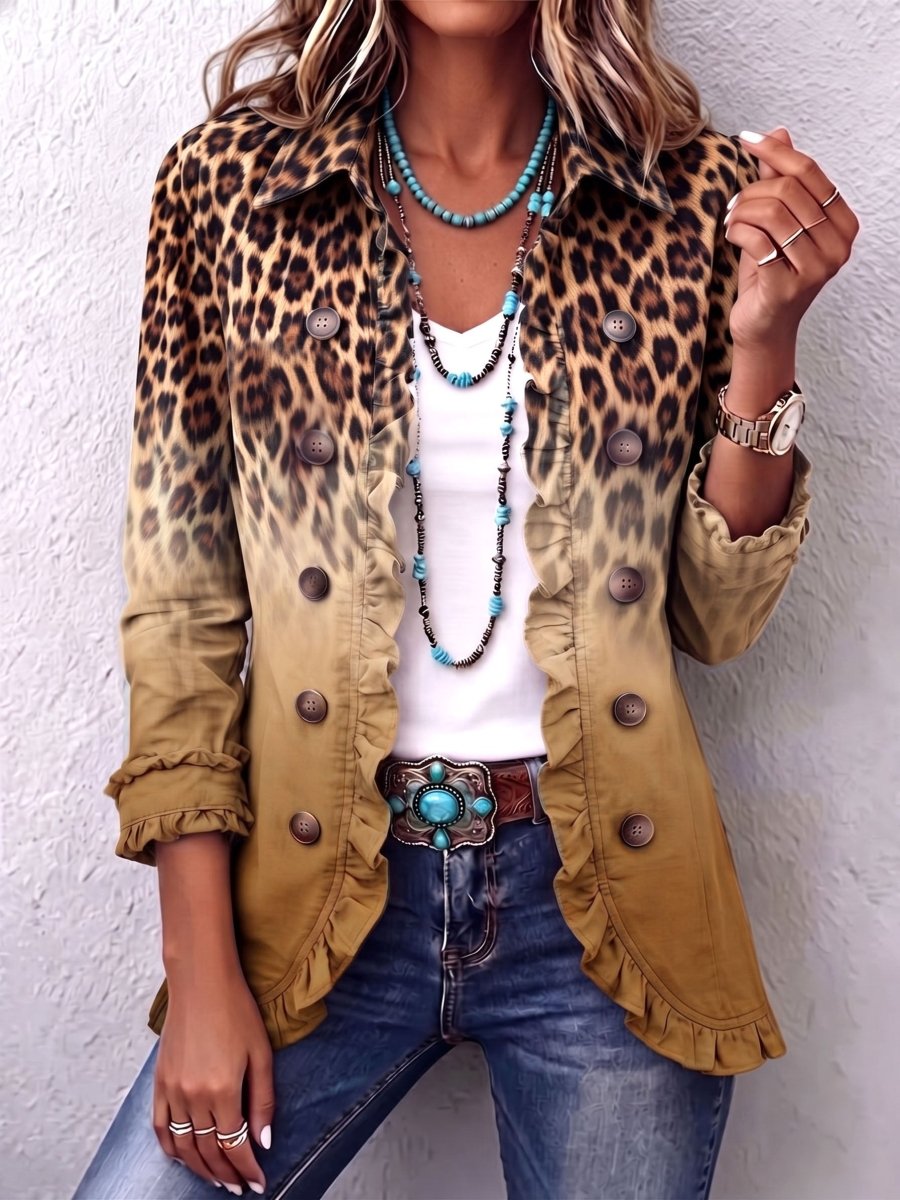 Rosa | Ruffled Blazer Jacket in Ombré Leopard