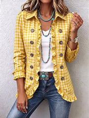 Yolanda | Check Print Ruffle Button Jacket
