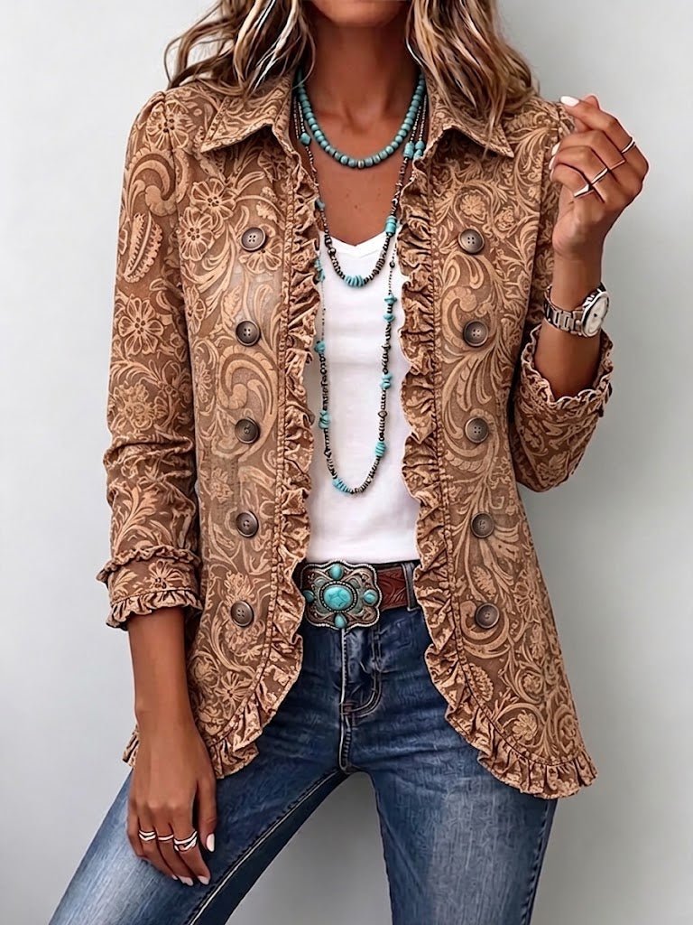 Consuelo | Vintage Boho Floral Print Ruffle Jacket
