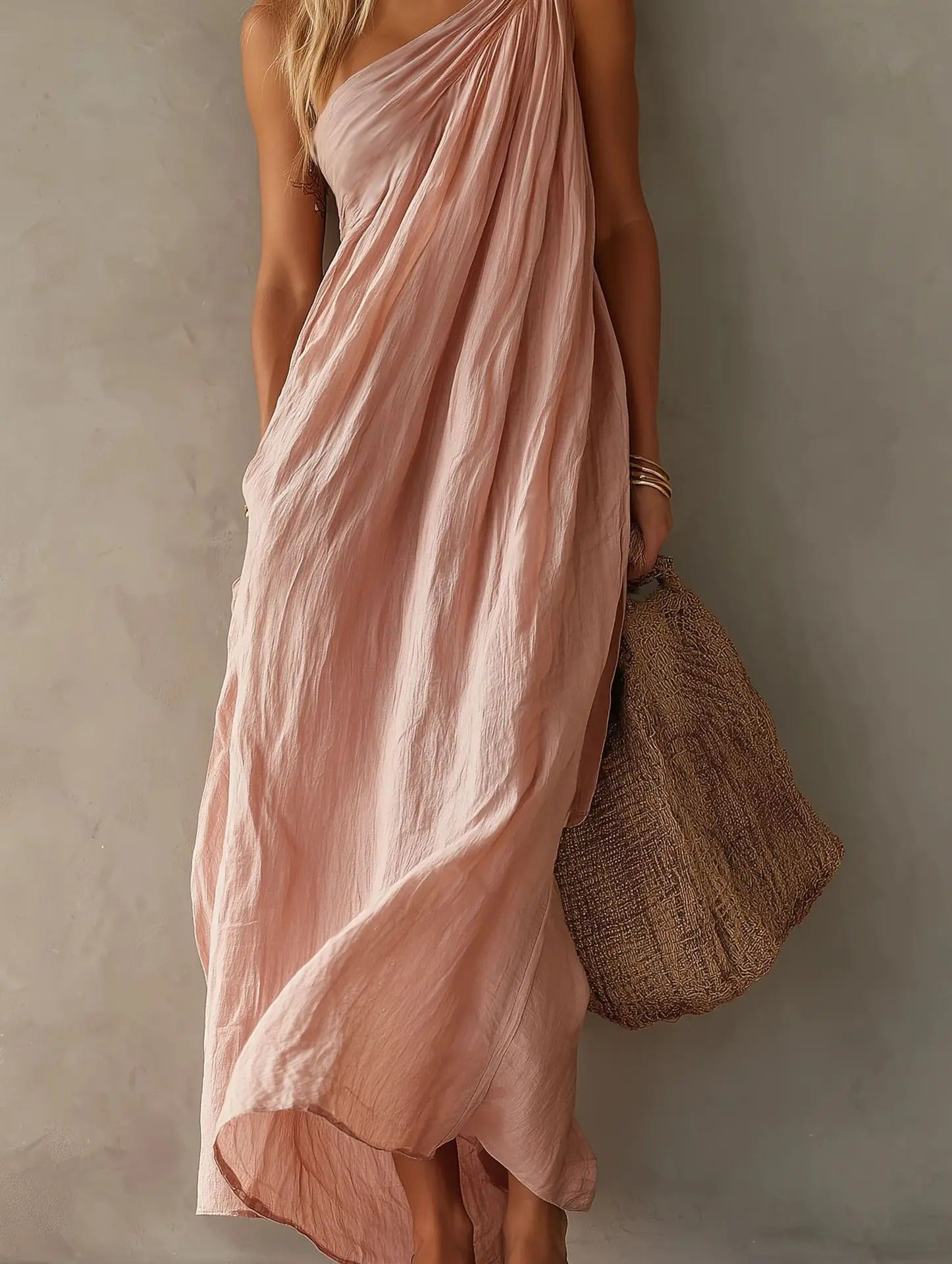 Adriana Robe Maxi Asymétrique Effet Lin