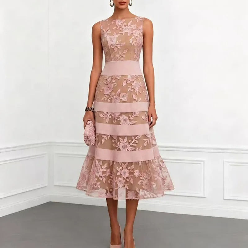 Odette Robe Midi en Tulle Brodé Floral