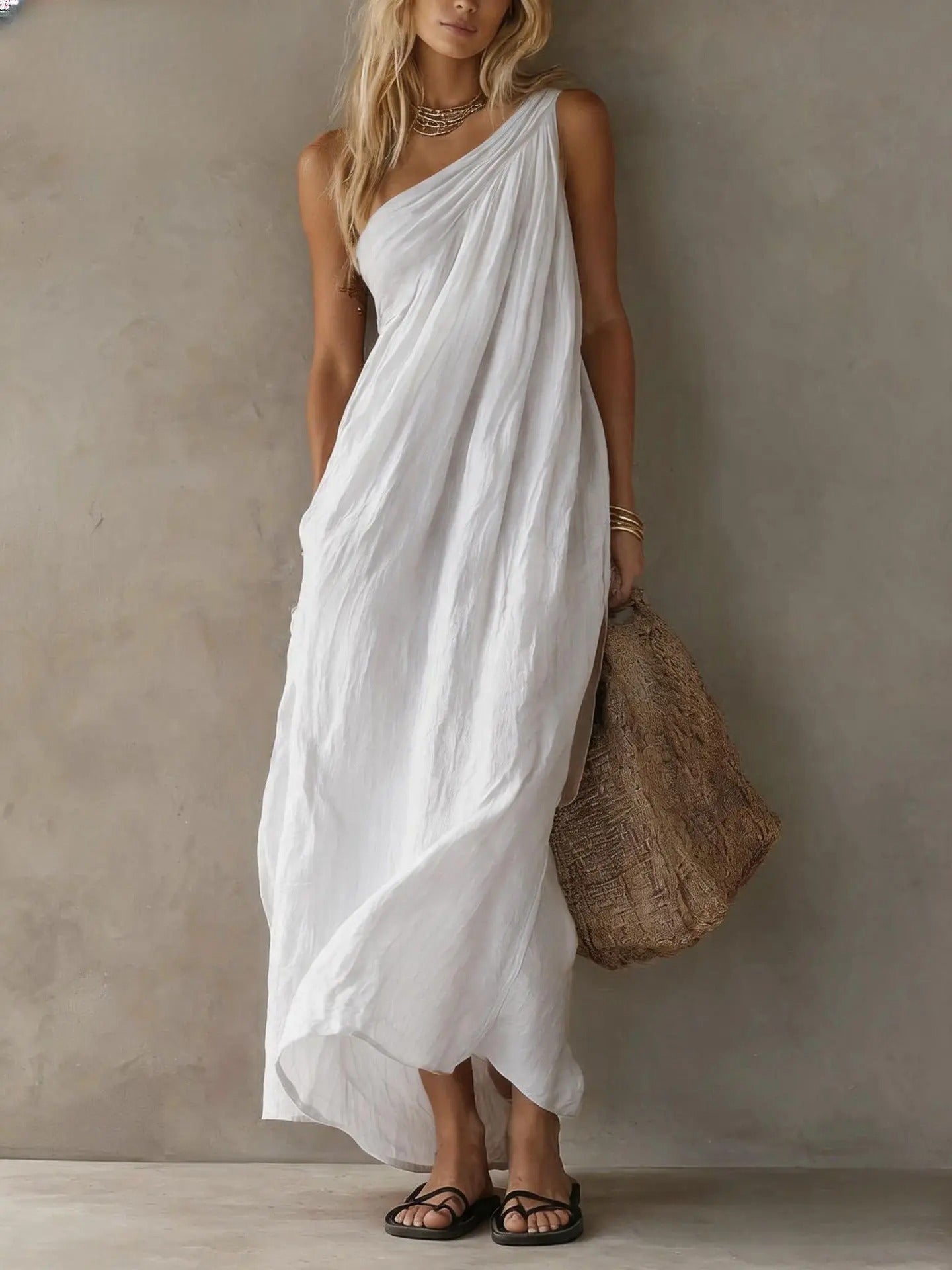 Adriana Robe Maxi Asymétrique Effet Lin