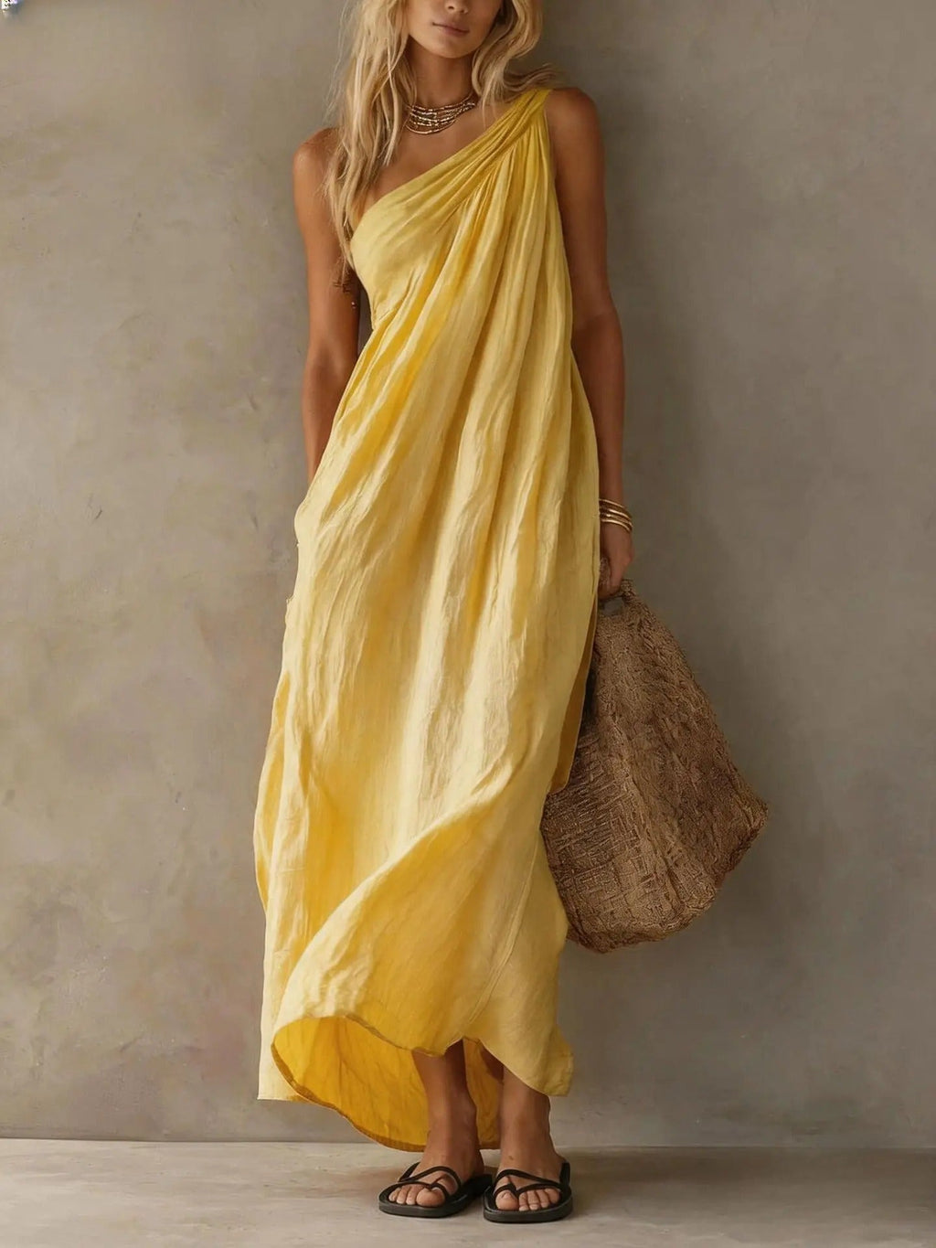 Adriana Robe Maxi Asymétrique Effet Lin